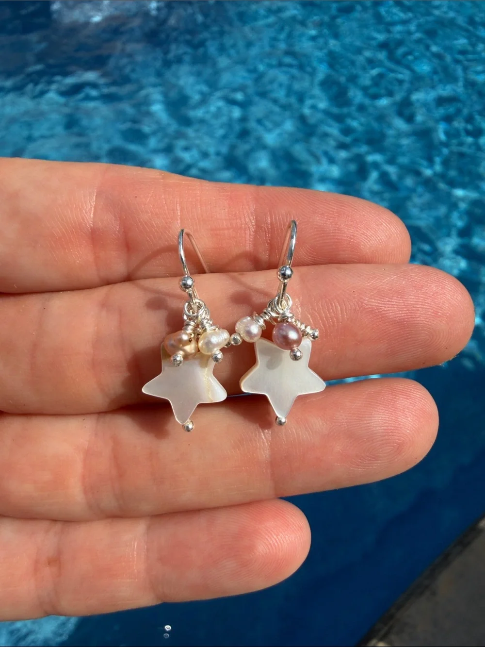White Mother-of-Pearl Star Drop sliver Earrings